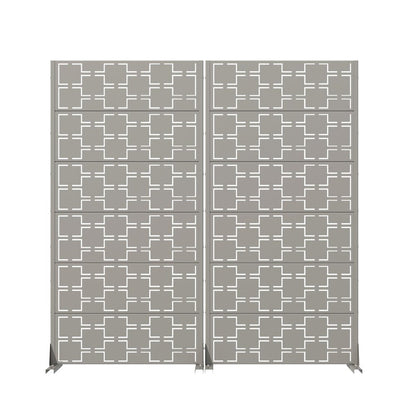 Set Of Two Gray Abstract Geometric Steel Two Panel Outdoor Privacy Screen HomeRoots