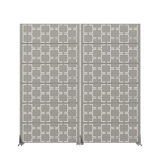 Set Of Two Gray Abstract Geometric Steel Two Panel Outdoor Privacy Screen