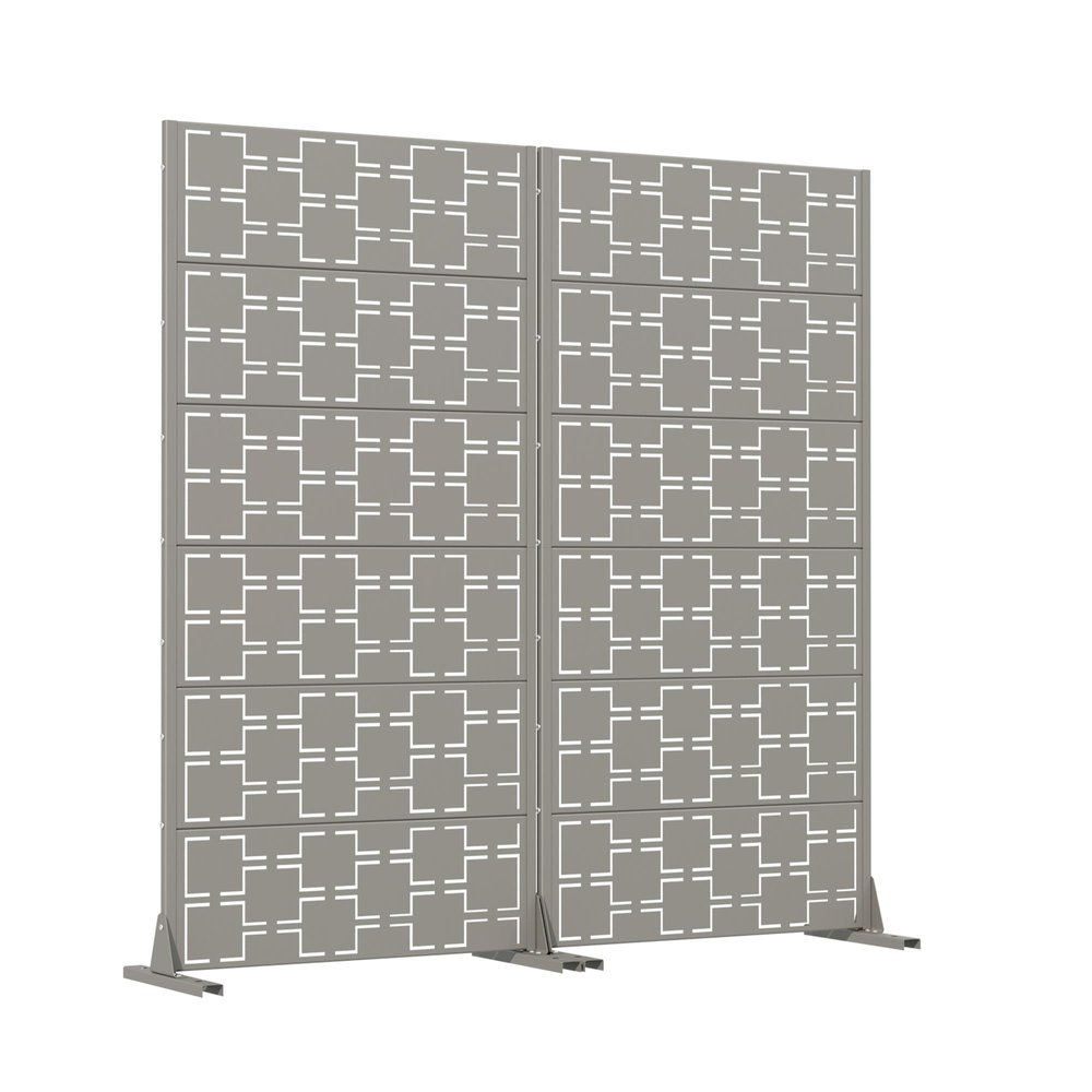 Set Of Two Gray Abstract Geometric Steel Two Panel Outdoor Privacy Screen HomeRoots
