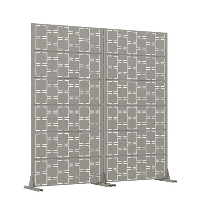 Set Of Two Gray Abstract Geometric Steel Two Panel Outdoor Privacy Screen HomeRoots