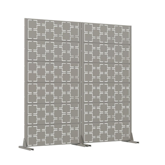 Set Of Two Gray Abstract Geometric Steel Two Panel Outdoor Privacy Screen