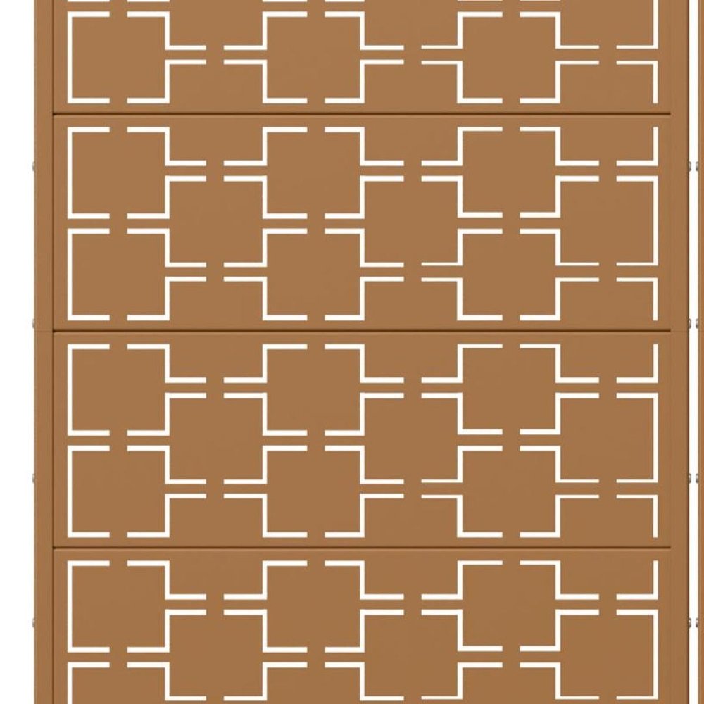 Set Of Two Brown Abstract Geometric Steel Two Panel Outdoor Privacy Screen — view 4