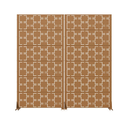 Set Of Two Brown Abstract Geometric Steel Two Panel Outdoor Privacy Screen HomeRoots