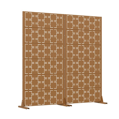 Set Of Two Brown Abstract Geometric Steel Two Panel Outdoor Privacy Screen HomeRoots