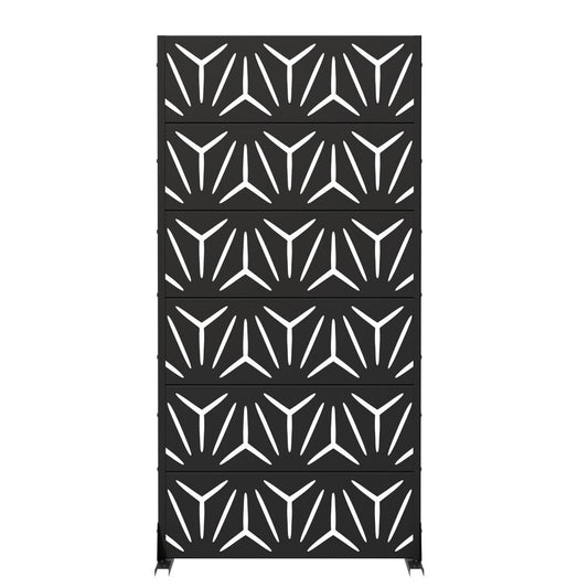 72" Black Abstract Geometric Steel Outdoor Privacy Screen