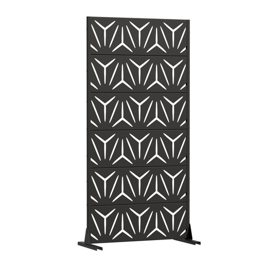 72" Black Abstract Geometric Steel Outdoor Privacy Screen