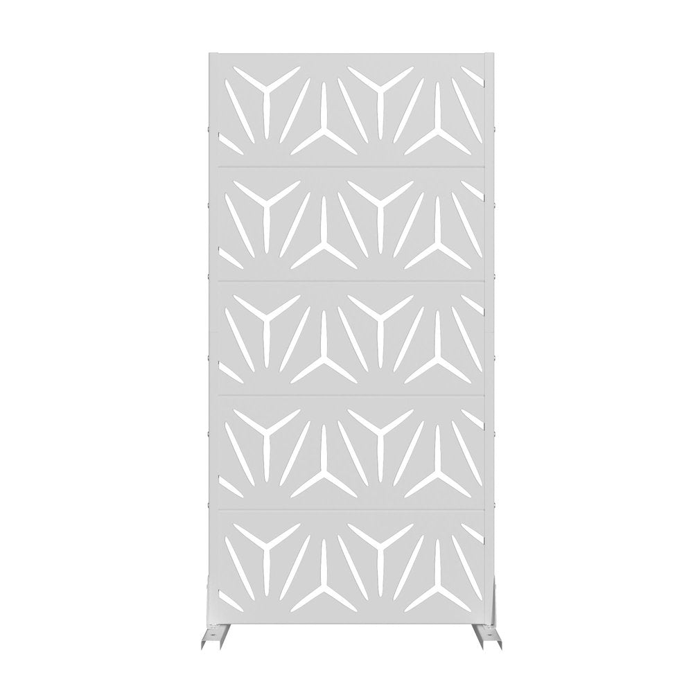 60" White Abstract Geometric Steel Outdoor Privacy Screen HomeRoots
