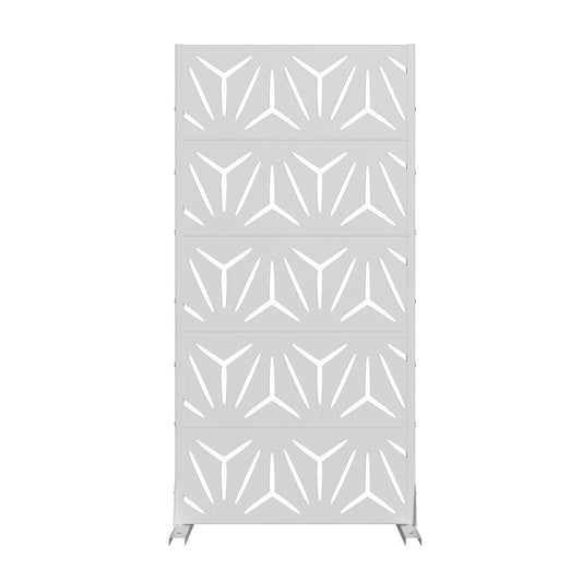 60" White Abstract Geometric Steel Outdoor Privacy Screen