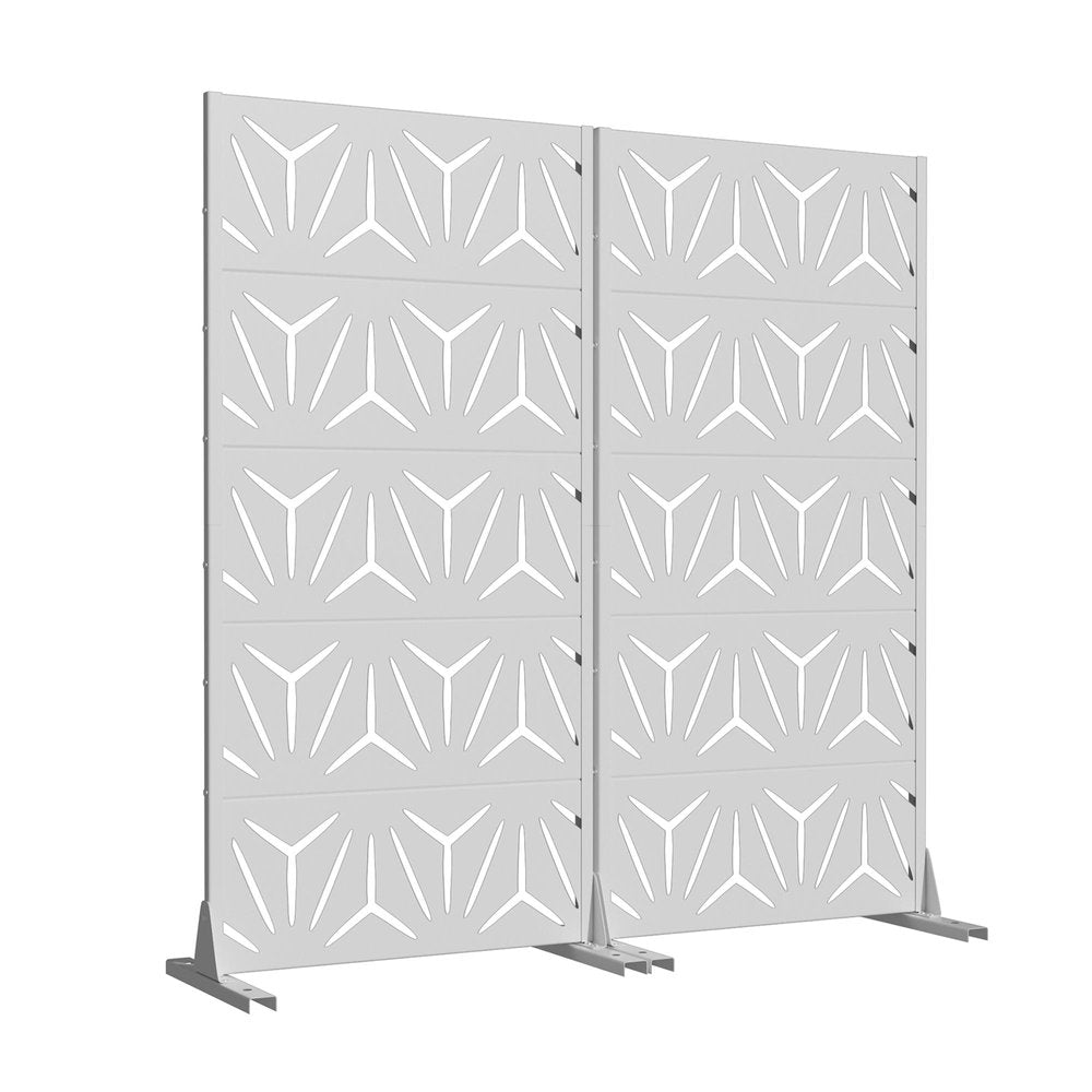 Set Of Two White Abstract Geometric Steel Two Panel Outdoor Privacy Screen — view 1