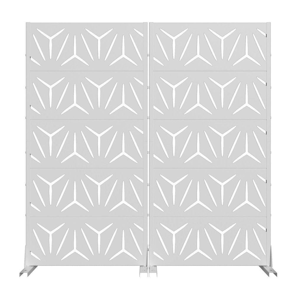 Set Of Two White Abstract Geometric Steel Two Panel Outdoor Privacy Screen HomeRoots