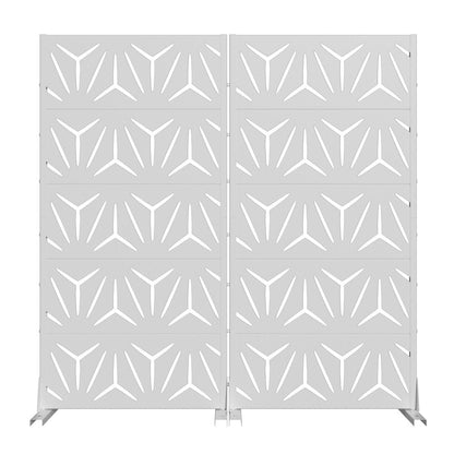 Set Of Two White Abstract Geometric Steel Two Panel Outdoor Privacy Screen HomeRoots