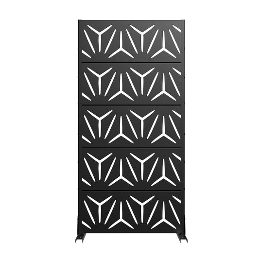 60" Black Abstract Geometric Steel Outdoor Privacy Screen