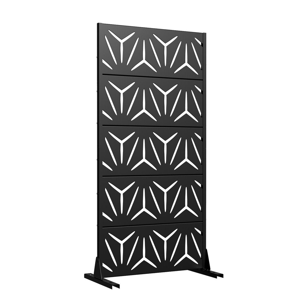 60" Black Abstract Geometric Steel Outdoor Privacy Screen HomeRoots