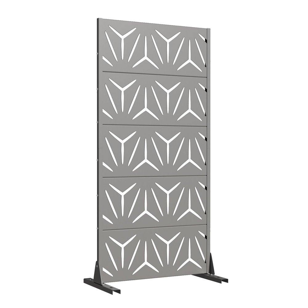 60" Gray Abstract Geometric Steel Outdoor Privacy Screen HomeRoots