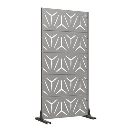 60" Gray Abstract Geometric Steel Outdoor Privacy Screen HomeRoots