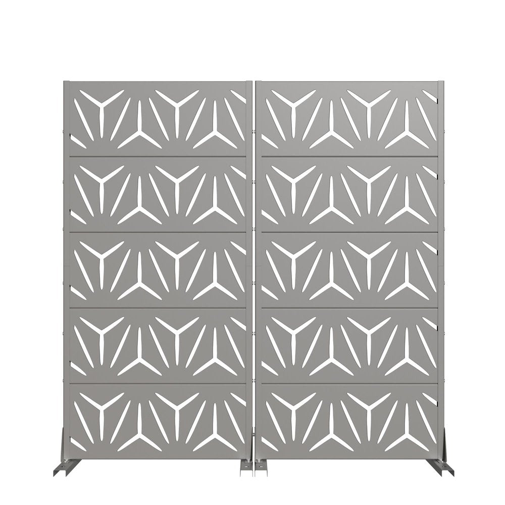 Set Of Two Gray Abstract Geometric Steel Two Panel Outdoor Privacy Screen HomeRoots