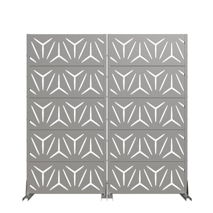 Set Of Two Gray Abstract Geometric Steel Two Panel Outdoor Privacy Screen HomeRoots