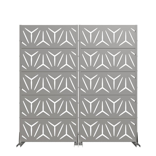 Set Of Two Gray Abstract Geometric Steel Two Panel Outdoor Privacy Screen