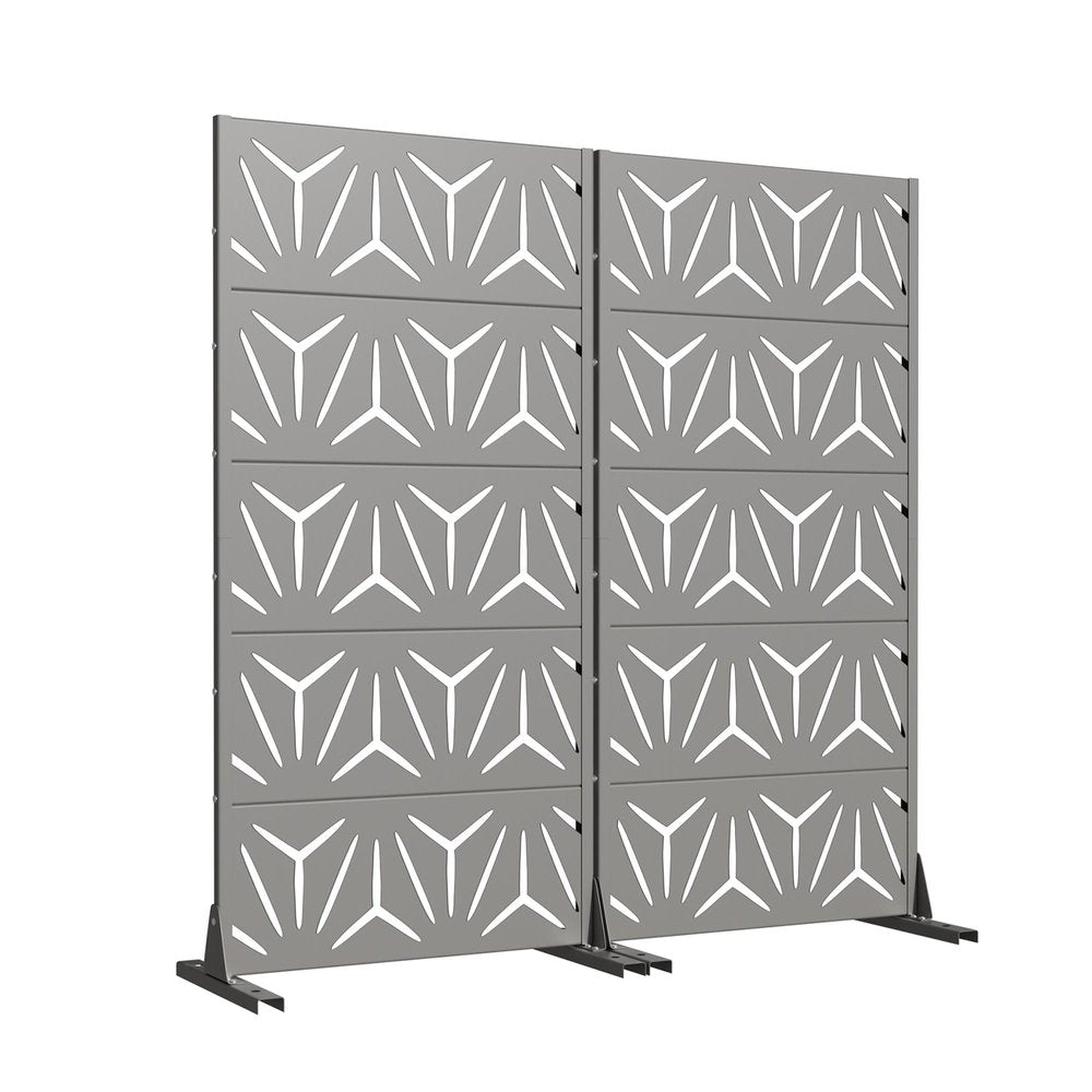 Set Of Two Gray Abstract Geometric Steel Two Panel Outdoor Privacy Screen — view 2