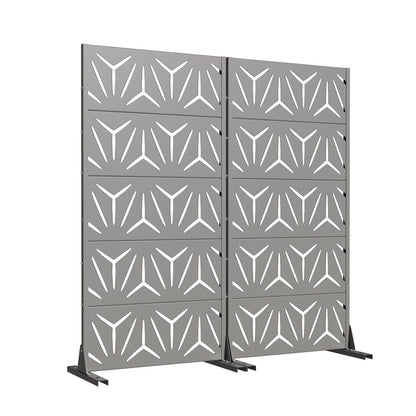 Set Of Two Gray Abstract Geometric Steel Two Panel Outdoor Privacy Screen HomeRoots