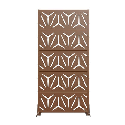 60" Brown Abstract Geometric Steel Outdoor Privacy Screen HomeRoots