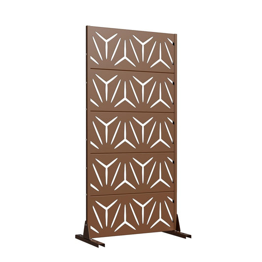 60" Brown Abstract Geometric Steel Outdoor Privacy Screen