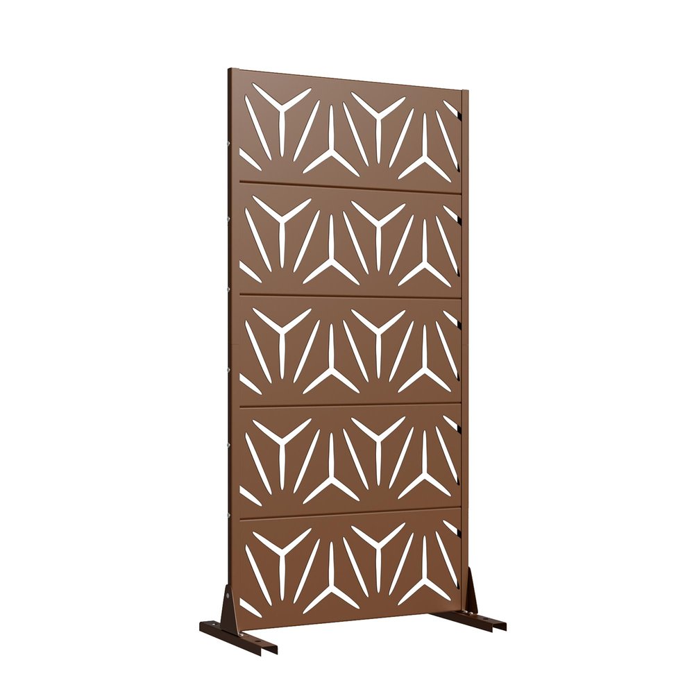 60" Brown Abstract Geometric Steel Outdoor Privacy Screen HomeRoots