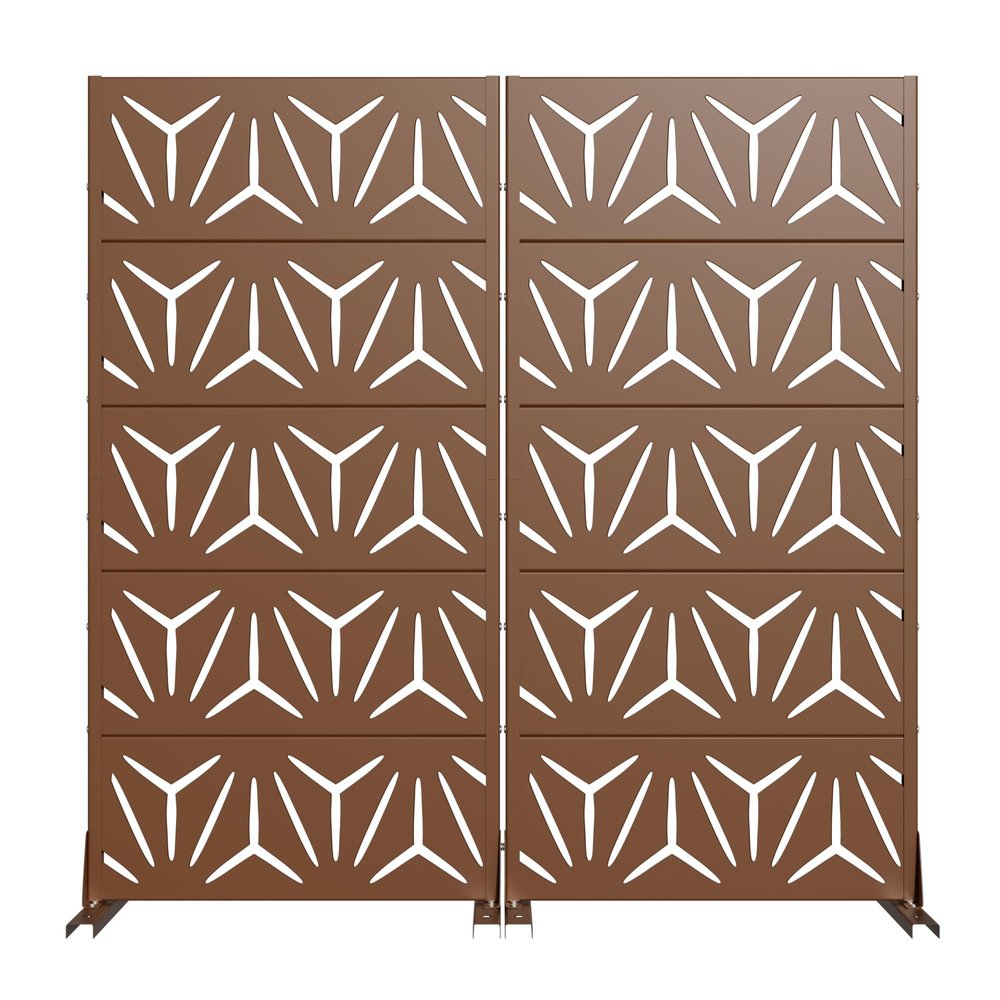 Set Of Two Brown Abstract Geometric Steel Two Panel Outdoor Privacy Screen HomeRoots