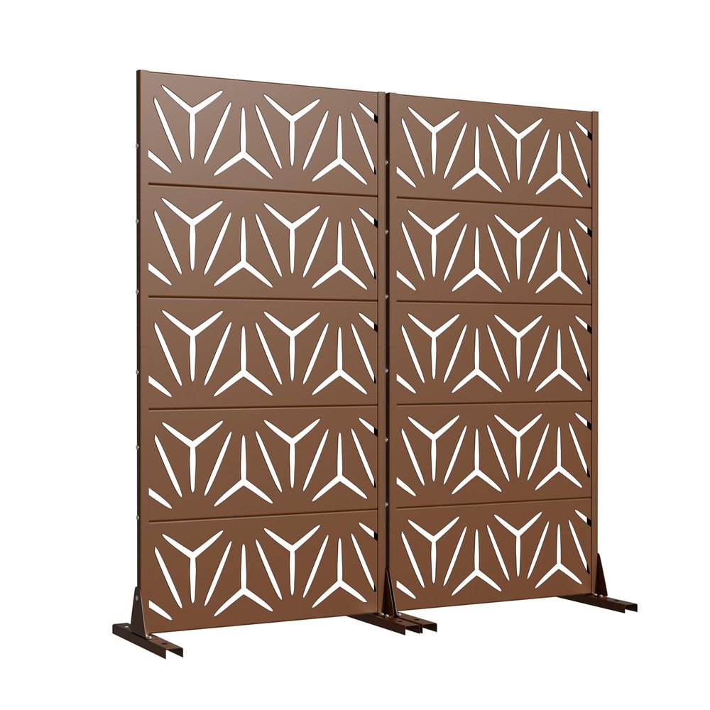 Set Of Two Brown Abstract Geometric Steel Two Panel Outdoor Privacy Screen HomeRoots