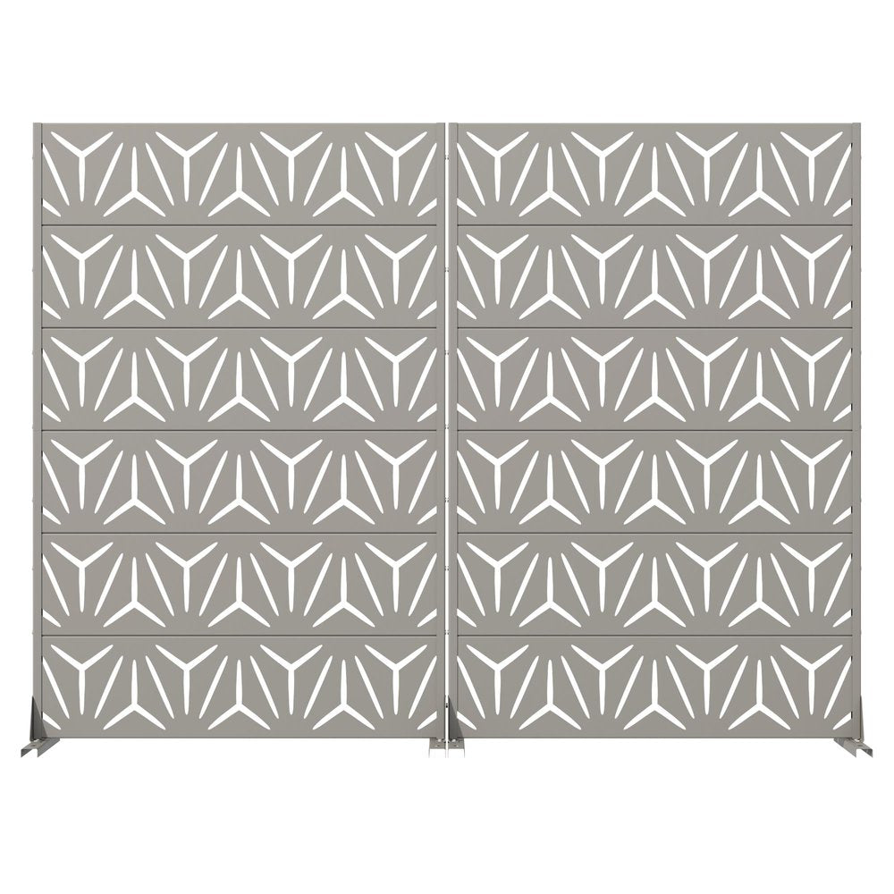 Set Of Two Gray Abstract Geometric Steel Two Panel Outdoor Privacy Screen HomeRoots