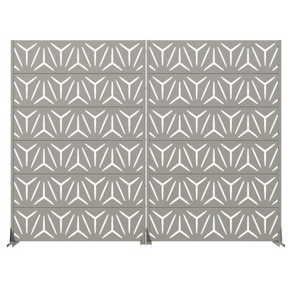 Set Of Two Gray Abstract Geometric Steel Two Panel Outdoor Privacy Screen HomeRoots