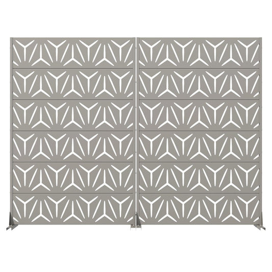 Set Of Two Gray Abstract Geometric Steel Two Panel Outdoor Privacy Screen