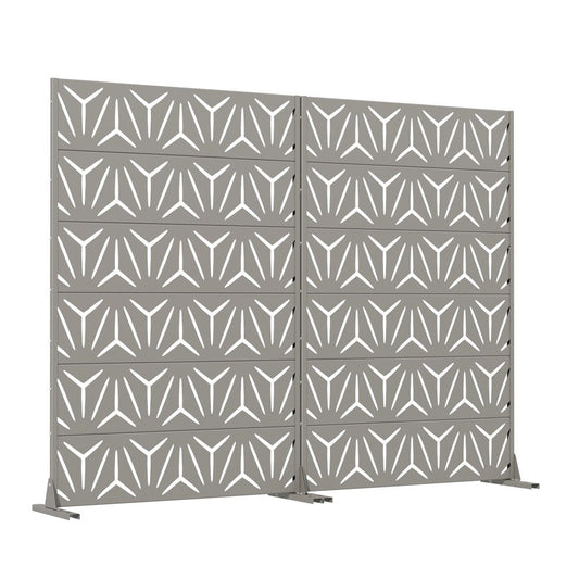 Set Of Two Gray Abstract Geometric Steel Two Panel Outdoor Privacy Screen