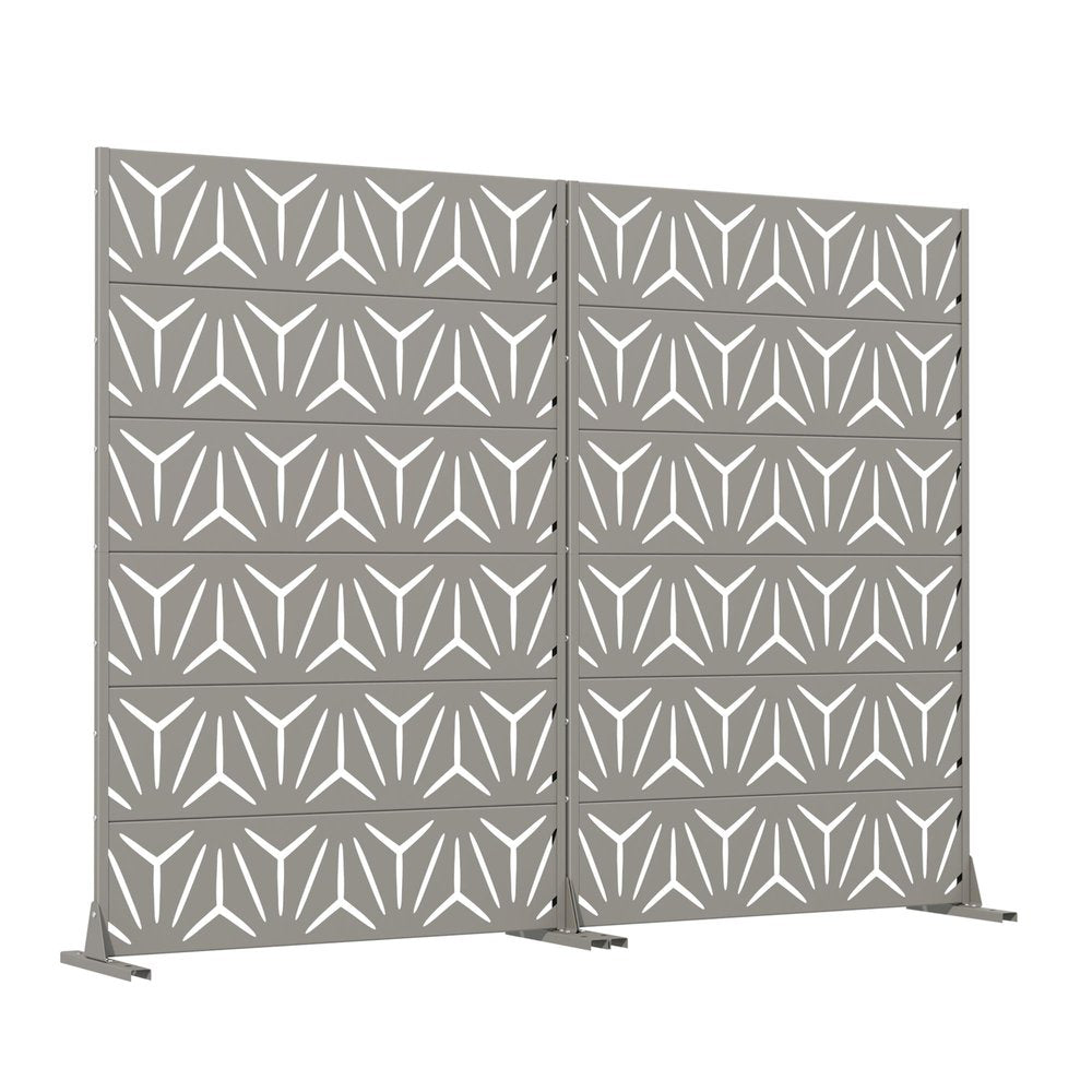 Set Of Two Gray Abstract Geometric Steel Two Panel Outdoor Privacy Screen HomeRoots