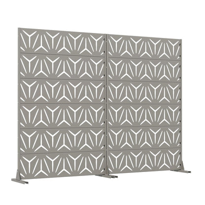 Set Of Two Gray Abstract Geometric Steel Two Panel Outdoor Privacy Screen HomeRoots