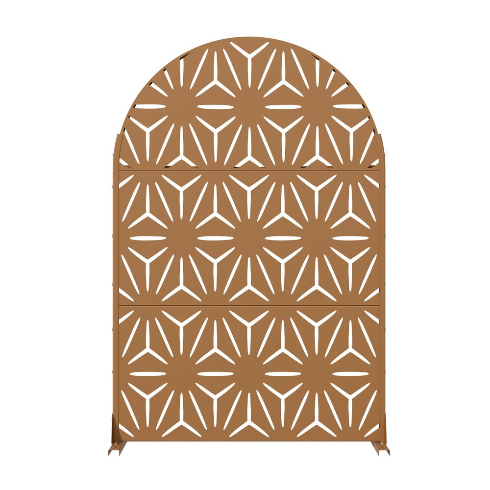 72" Brown Abstract Geometric Steel Outdoor Privacy Screen — view 1