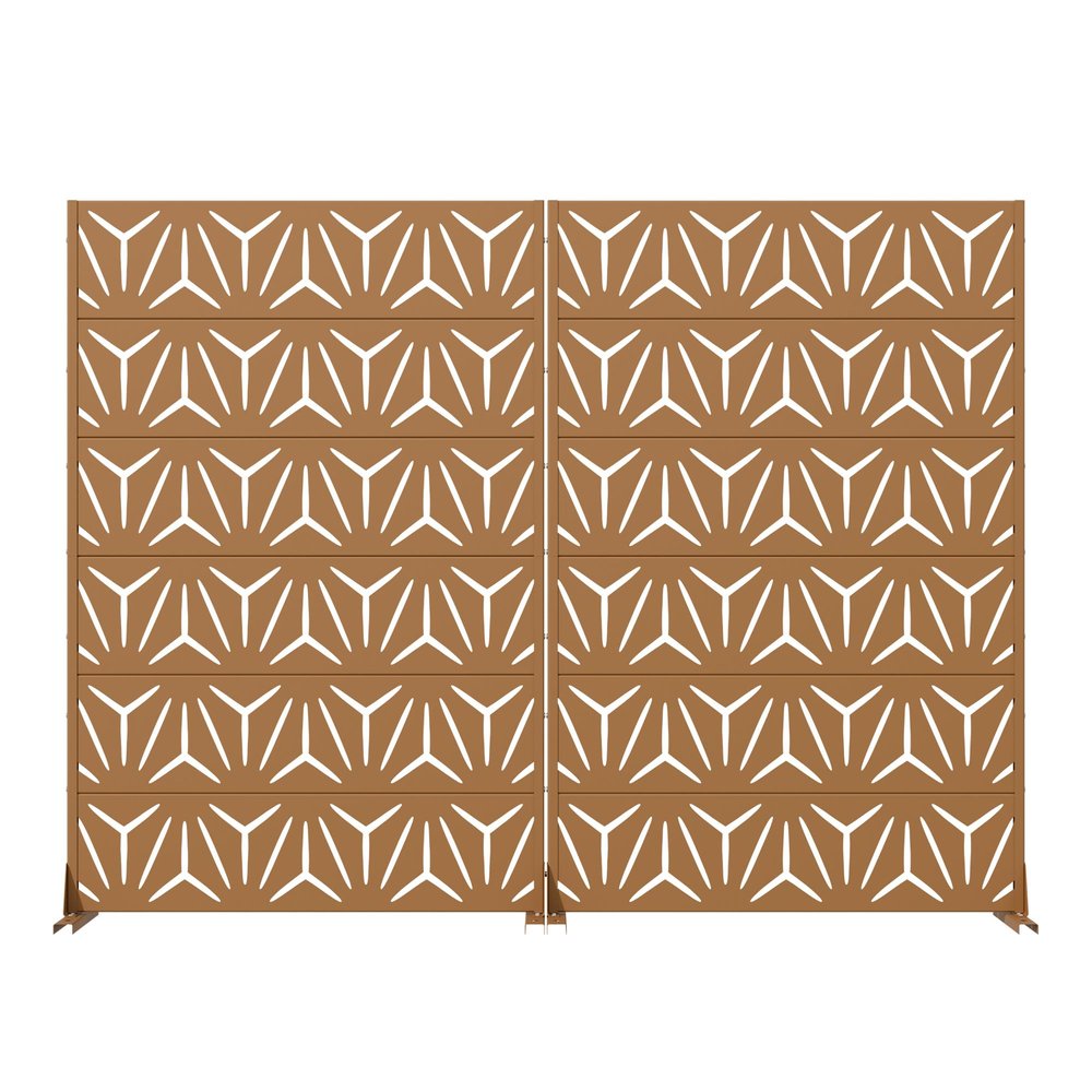 Set Of Two Brown Abstract Geometric Steel Two Panel Outdoor Privacy Screen HomeRoots