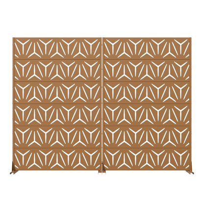 Set Of Two Brown Abstract Geometric Steel Two Panel Outdoor Privacy Screen HomeRoots