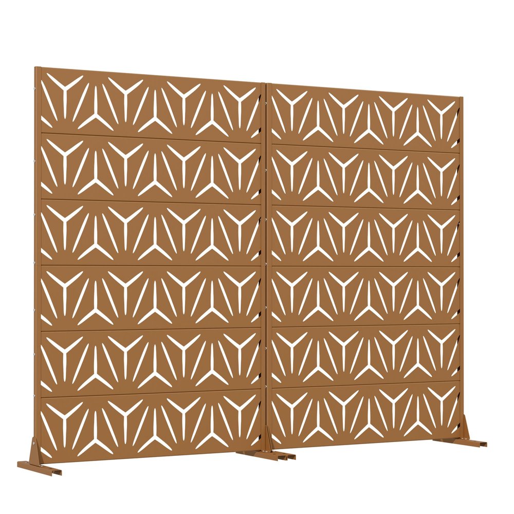 Set Of Two Brown Abstract Geometric Steel Two Panel Outdoor Privacy Screen — view 2