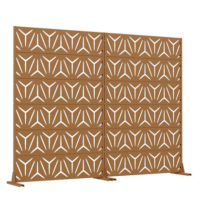 Set Of Two Brown Abstract Geometric Steel Two Panel Outdoor Privacy Screen HomeRoots