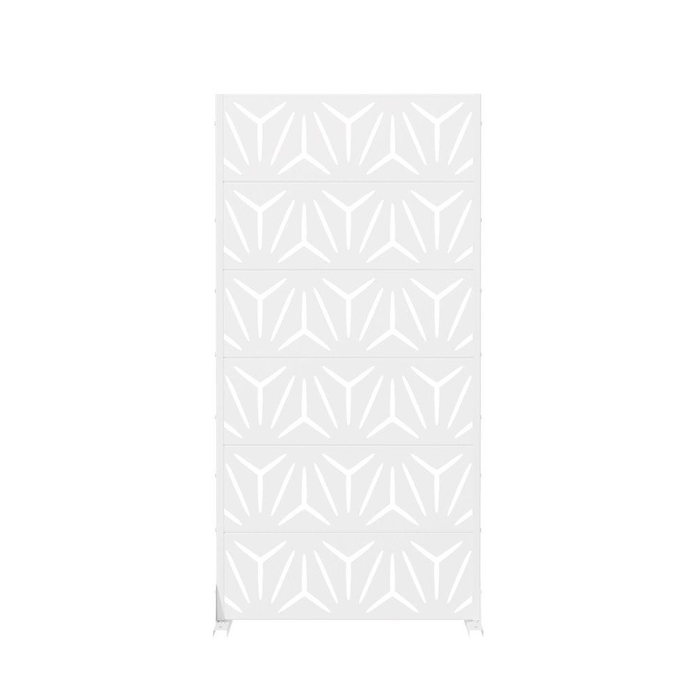72" White Abstract Geometric Steel Outdoor Privacy Screen HomeRoots