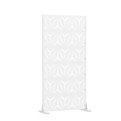 72" White Abstract Geometric Steel Outdoor Privacy Screen HomeRoots