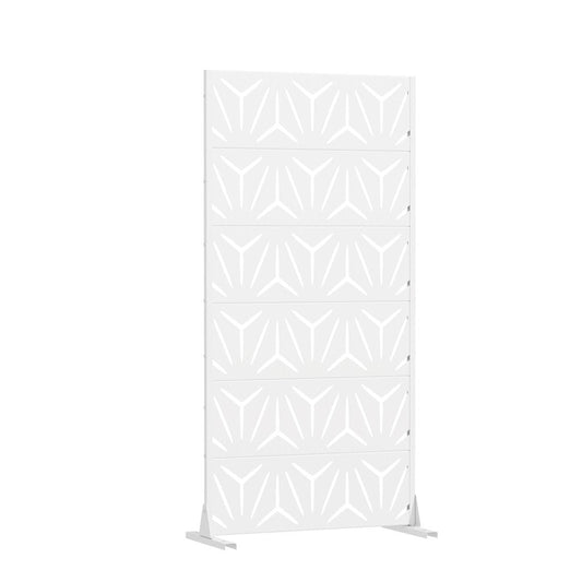 72" White Abstract Geometric Steel Outdoor Privacy Screen