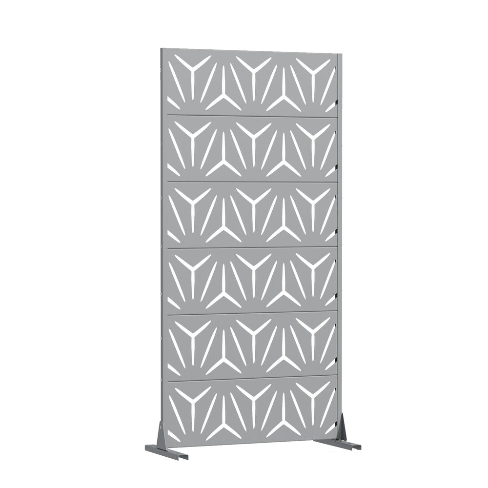 72" Gray Abstract Geometric Steel Outdoor Privacy Screen HomeRoots