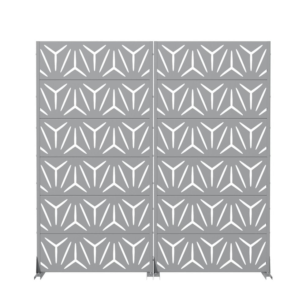 Set Of Two Gray Abstract Geometric Steel Two Panel Outdoor Privacy Screen HomeRoots