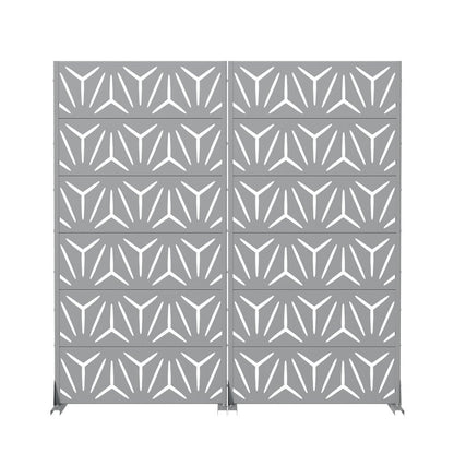 Set Of Two Gray Abstract Geometric Steel Two Panel Outdoor Privacy Screen HomeRoots