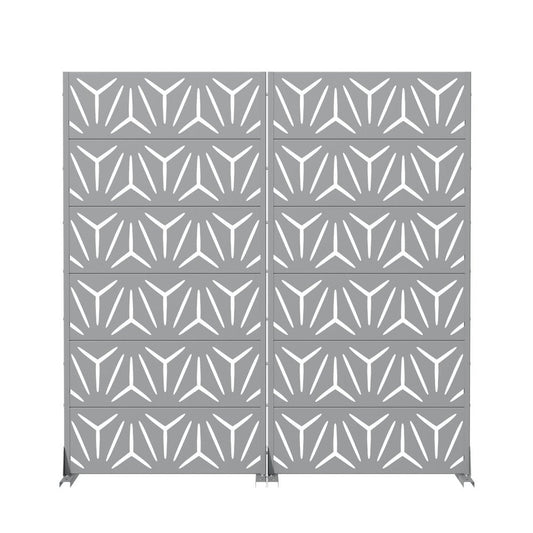 Set Of Two Gray Abstract Geometric Steel Two Panel Outdoor Privacy Screen