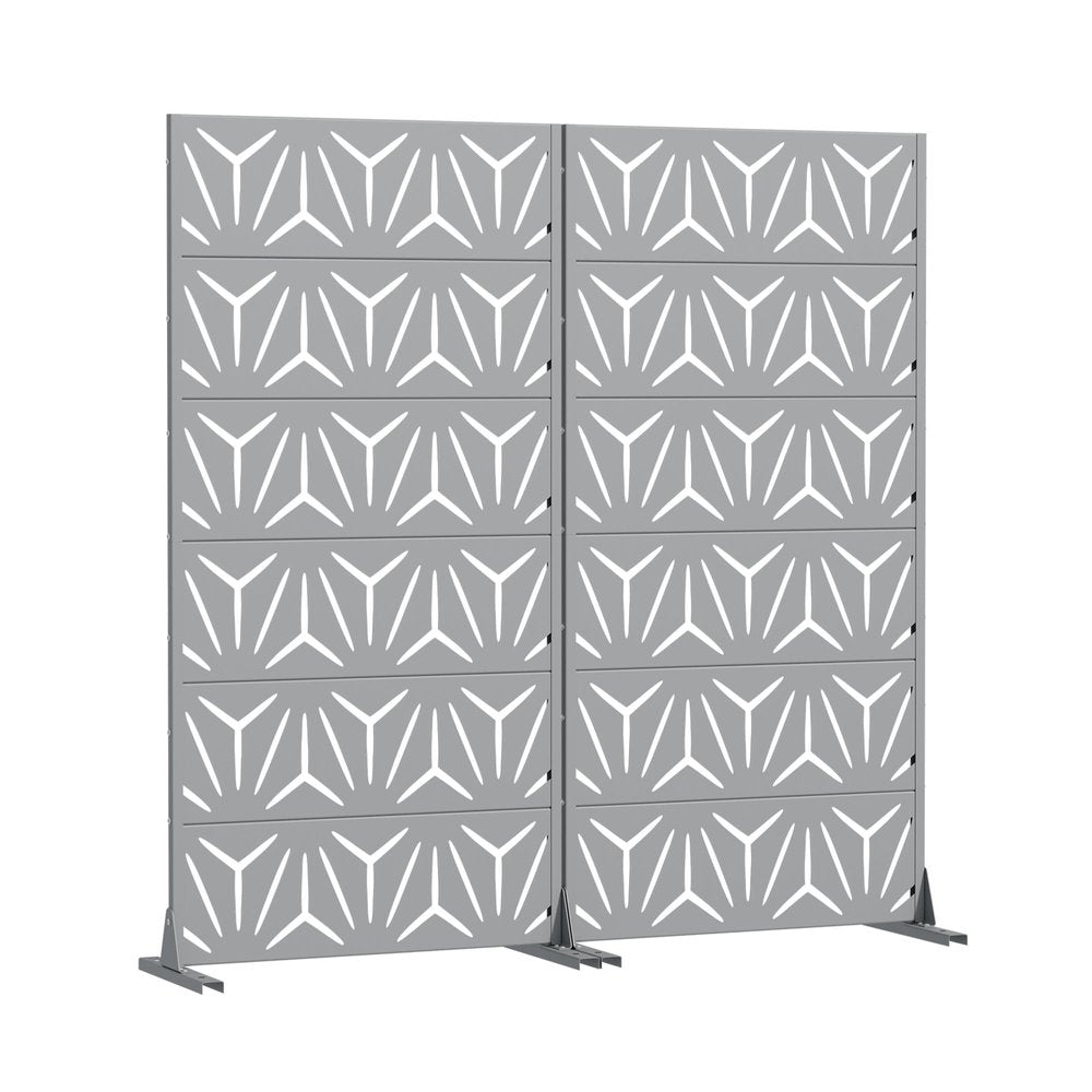 Set Of Two Gray Abstract Geometric Steel Two Panel Outdoor Privacy Screen HomeRoots