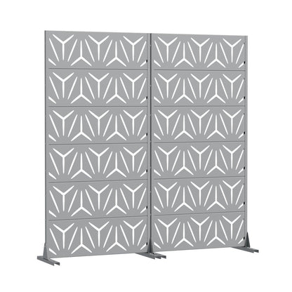 Set Of Two Gray Abstract Geometric Steel Two Panel Outdoor Privacy Screen HomeRoots