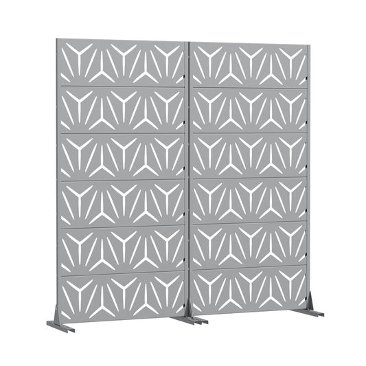 Set Of Two Gray Abstract Geometric Steel Two Panel Outdoor Privacy Screen